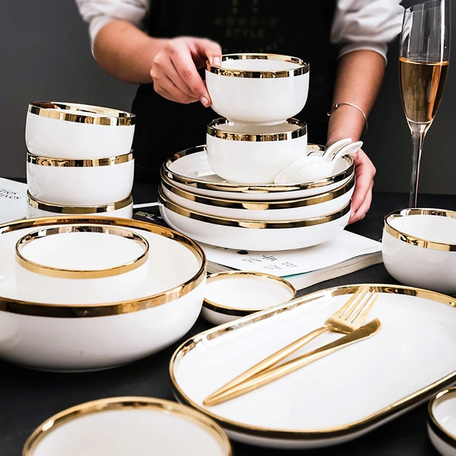 gold rim dinnerware set-----1 gold rim dinnerware set-----1